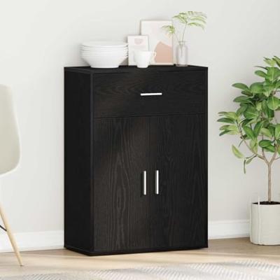 Dressoir met lade Zwart Eiken 60 x 30 x 84 cm Bewerkt hout