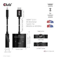 Club 3D hdmi switch 2-in-1 bi-directional for 8k60hz or 4k120hz (zwart, 0.5 meter) - thumbnail