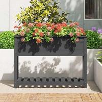 Plantenbak met schap 111,5x34,5x81 cm massief grenenhout grijs - thumbnail