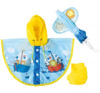 Heless Poppen regencape met paraplu en laarzen, 28-35 cm - thumbnail
