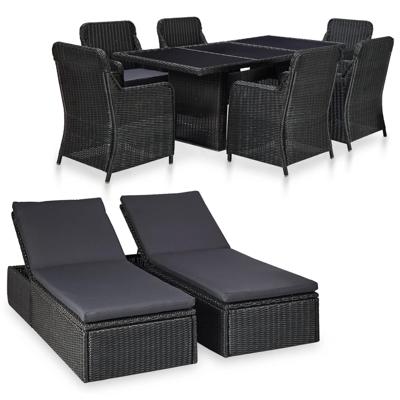 vidaXL 9-delige Tuinset poly rattan zwart
