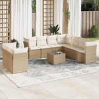 10-delige Loungeset met kussens poly rattan beige - thumbnail