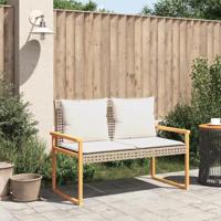 Tuinbankje met kussen poly rattan en acaciahout gemengd beige - thumbnail