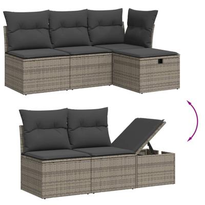 6-delige Loungeset met kussens poly rattan grijs
