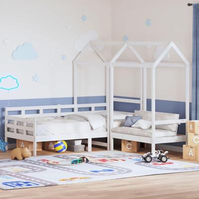 Kinderbed met huisje en bankje massief grenenhout wit 80x200 cm