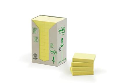 Post-it Recycled notes, 100 vel, ft 38 x 51 mm, geel, pak van 24 blokken