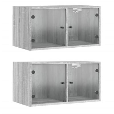 Wandkasten met glazen deuren 2 st 68,5x37x35 cm grijs sonoma