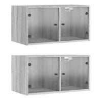 Wandkasten met glazen deuren 2 st 68,5x37x35 cm grijs sonoma - thumbnail