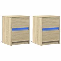 Nachtkastjes met LED-verlichting 2 st bewerkt hout sonoma eiken - thumbnail