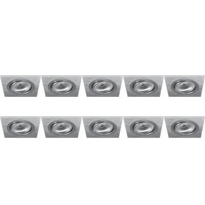 Kantelbare Inbouwspot Armatuur 10-Pack - Vierkant Zilver Aluminium - GU10 - 92mm
