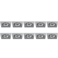 Kantelbare Inbouwspot Armatuur 10-Pack - Vierkant Zilver Aluminium - GU10 - 92mm - thumbnail