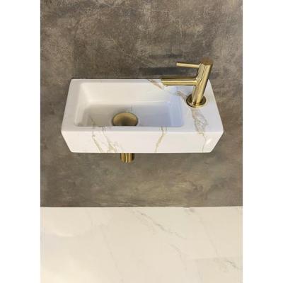 Fonteinset Wiesbaden Mini Rhea 36x18x9 cm Rechts Carrara Geborsteld Messing Goud