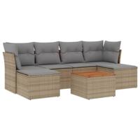 7-delige Loungeset met kussens poly rattan beige - thumbnail
