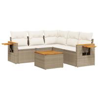 6-delige Loungeset met kussens poly rattan beige - thumbnail