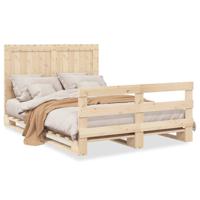 Bedframe met hoofdbord massief grenenhout wit 140x200 cm - thumbnail