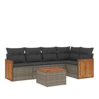 6-delige Loungeset met kussens poly rattan grijs - thumbnail