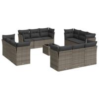 13-delige Loungeset met kussens poly rattan grijs - thumbnail