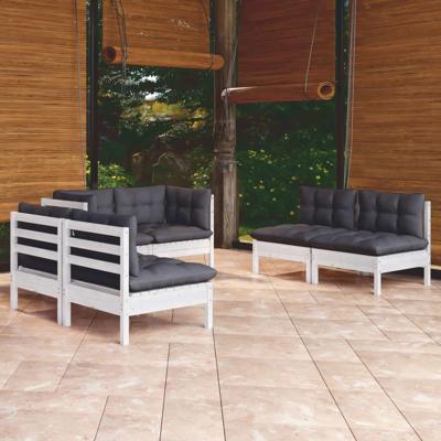 6-delige Loungeset met kussens massief grenenhout