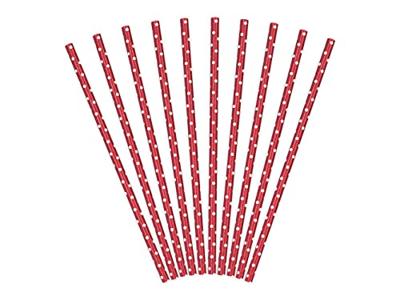 Papieren Rietjes Rood Met Witte Stippen (10st)
