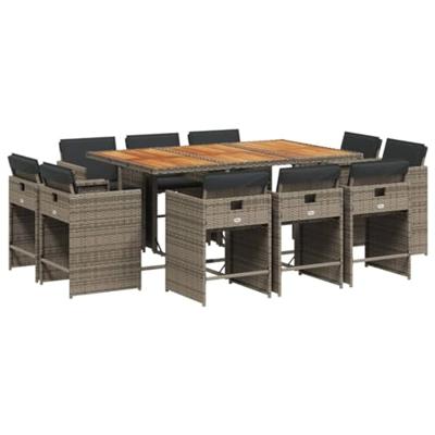 11-delige Tuinset met kussens poly rattan grijs