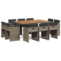 11-delige Tuinset met kussens poly rattan grijs - thumbnail
