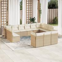 14-delige Loungeset met kussens poly rattan beige - thumbnail