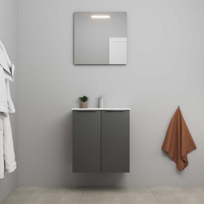 On-Line Badkamermeubelset - 60 cm - Voorgemonteerd - 2 Deuren met Greep - Porseleinen Wastafel - 1 Kraangat - Spiegel met LED-Verlichting - Mat Antraciet