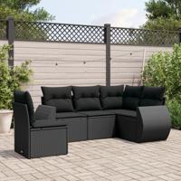 6-delige Loungeset met kussens poly rattan zwart - thumbnail