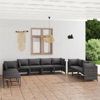 10-delige Loungeset met kussens poly rattan grijs - thumbnail