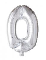 Folie ballon nummer '0' zilver 40cm - thumbnail