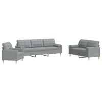 3-delige Loungeset met sierkussens stof lichtgrijs - thumbnail