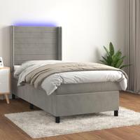 Boxspring met matras en LED fluweel lichtgrijs 90x200 cm - thumbnail