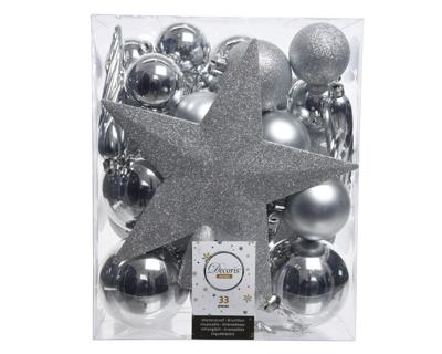 Decoris kerstballen Plastic mix+piek 33st zilver