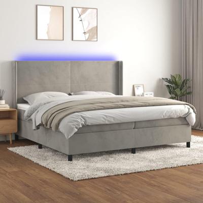 Boxspring met matras en LED fluweel lichtgrijs 200x200 cm