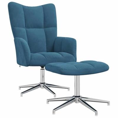 Relaxstoel met voetenbank fluweel blauw