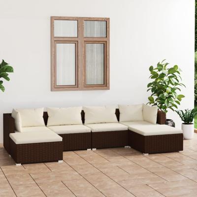 6-delige Loungeset met kussens poly rattan bruin