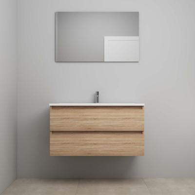 On-Line Badkamermeubelset - 100 cm - Voorgemonteerd - Acryl Wastafel - 1 Kraangat - Spiegel - Eiken