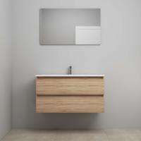 On-Line Badkamermeubelset - 100 cm - Voorgemonteerd - Acryl Wastafel - 1 Kraangat - Spiegel - Eiken - thumbnail