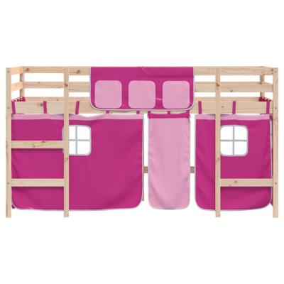 Kinderhoogslaper met gordijnen 80x200 cm grenenhout roze