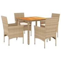 5-delige Tuinset met kussens poly rattan en acaciahout beige - thumbnail