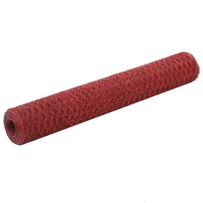 VidaXL Kippengaas 25x1 m staal met pvc coating rood VidaXL Kippengaas 25x1 m staal met pvc coating rood
