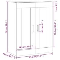 Wandkast 69,5x34x90 cm bewerkt hout bruin eikenkleur - thumbnail