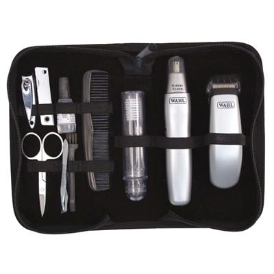Baardreisset - WAHL - TRAVEL KIT - Trimmer op batterijen - Neus-/oorhaartrimmer - 6 standen - Grijs