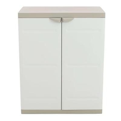 TITANIUM PLASTIKEN Lage kast met 2 deuren en planken l70 x B44 x H88 cm Beige en Taupe TITANIUM assortiment binnen / buiten TITANIUM PLASTIKEN Lage kast met 2 deuren en planken l70 x B44 x H88 cm Beige en Taupe TITANIUM assortiment binnen / buiten