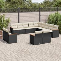 14-delige Loungeset met kussens poly rattan zwart - thumbnail