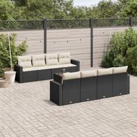 9-delige Loungeset met kussens poly rattan zwart - thumbnail