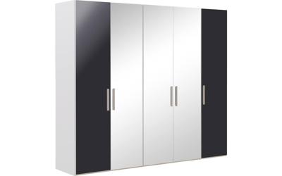 Goossens Kledingkast Easy Storage Ddk, Kledingkast 253 cm breed, 220 cm hoog, 2x draaideur en 3x spiegel draaideur midden