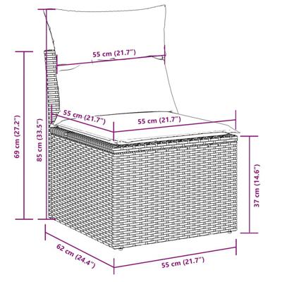 10-delige Loungeset met kussens poly rattan zwart - thumbnail