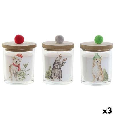 Kaars DKD Home Decor Multicolour Pompons Kerstmis 8 x 8 x 9 cm 8 x 8 x 11 cm (3 Stuks) (2 Stuks)