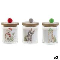 Kaars DKD Home Decor Multicolour Pompons Kerstmis 8 x 8 x 9 cm 8 x 8 x 11 cm (3 Stuks) (2 Stuks) - thumbnail